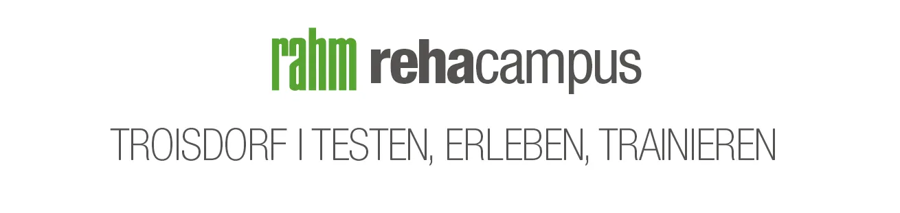 "rahm rehacampus" Schriftzug auf weißem Hintergrund