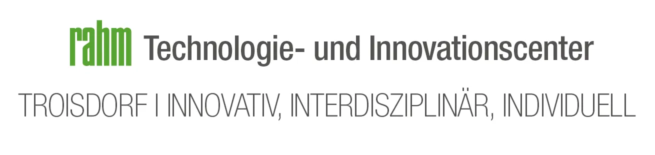 rahm_Technologie_und_Innovationscenter Schriftzug "rahm Technologie- und Innovationscenter" auf einem weißen Hintergrund